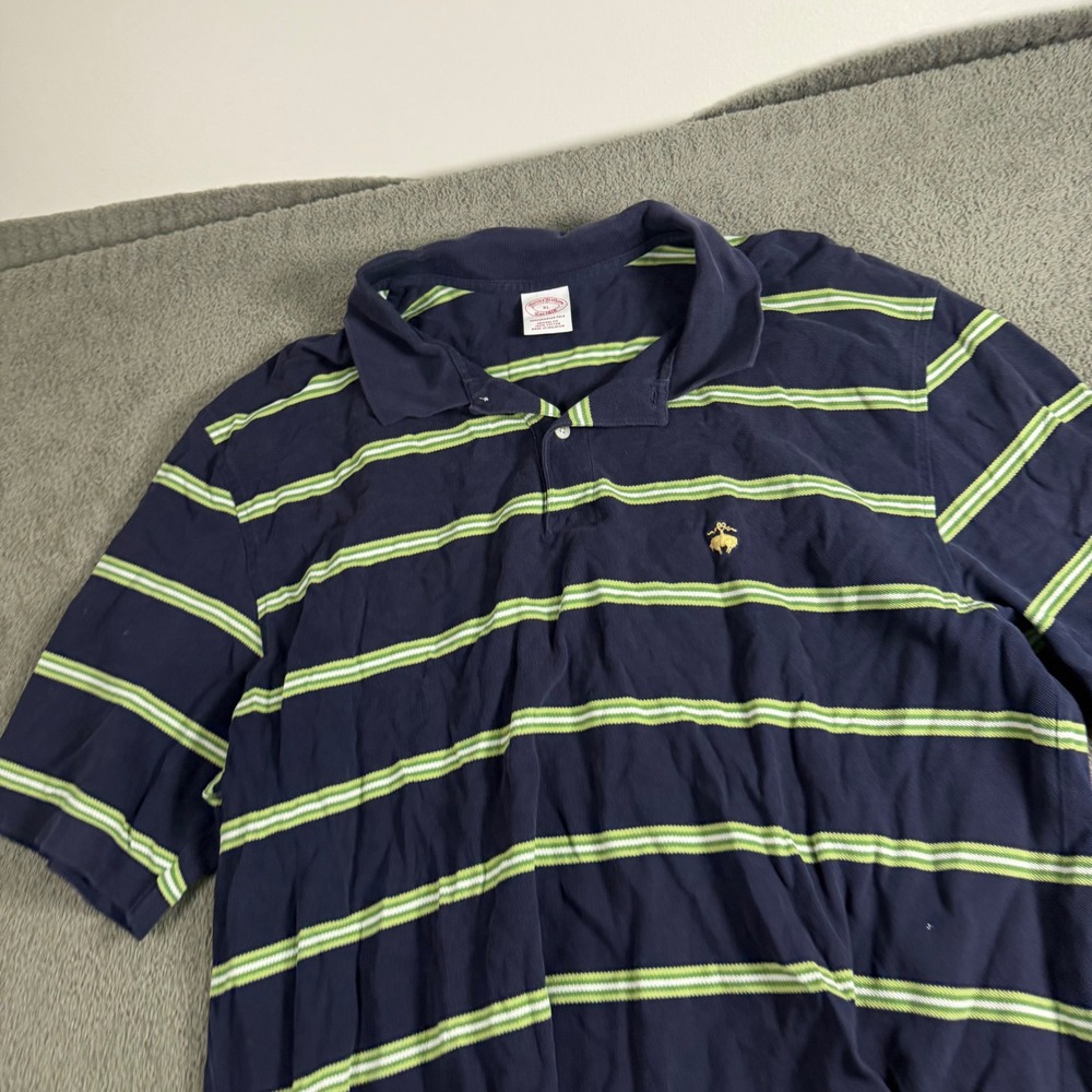 Brooks Brothers Mens XL Performance Polo Shirt Navy Blue Green Striped Cotton